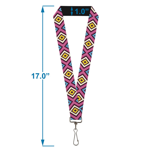 Buckle-Down Lanyard - 1.0" - Geometric1 Burgundy Pink Tan Yellow Baby Blue
