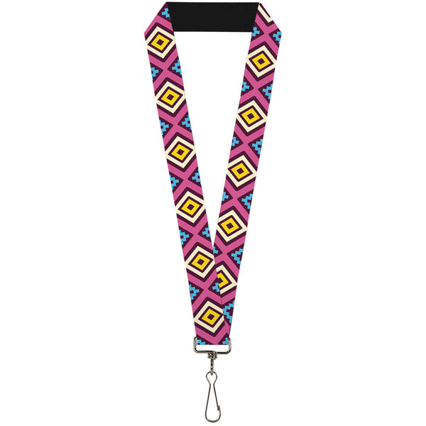 Buckle-Down Lanyard - 1.0" - Geometric1 Burgundy Pink Tan Yellow Baby Blue