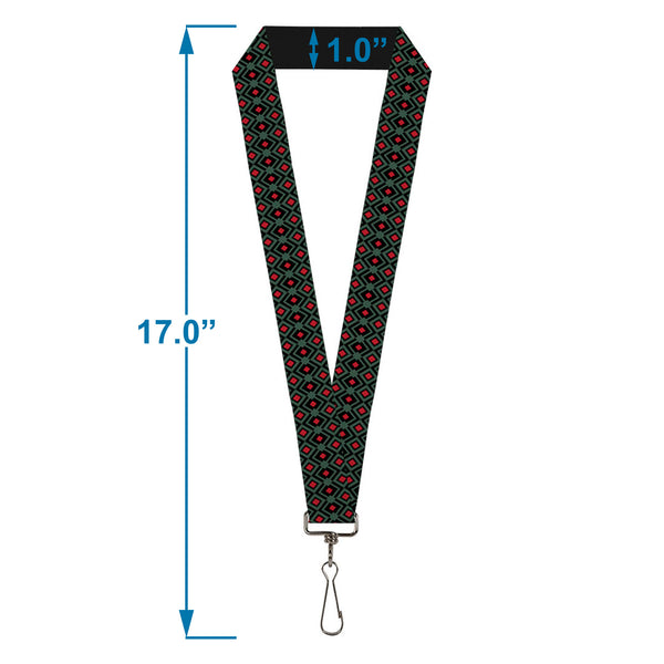 Buckle-Down Lanyard - 1.0" - Geometric3 Black Forest Green Red