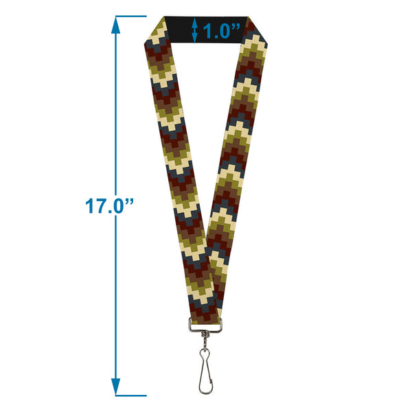 Buckle-Down Lanyard - 1.0" - Geometric4 Tan Blue Wine Brown Olive