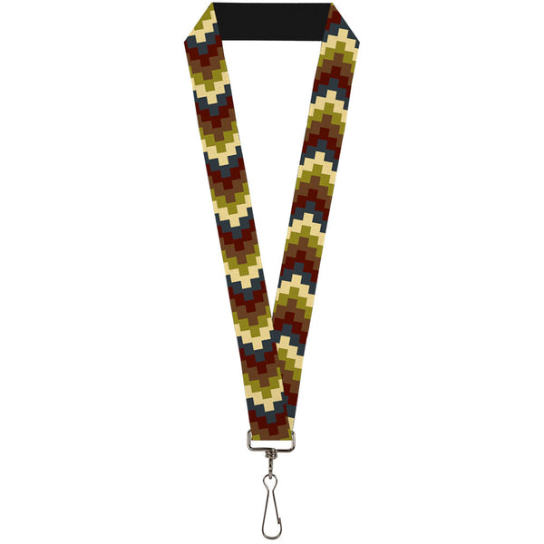 Buckle-Down Lanyard - 1.0" - Geometric4 Tan Blue Wine Brown Olive