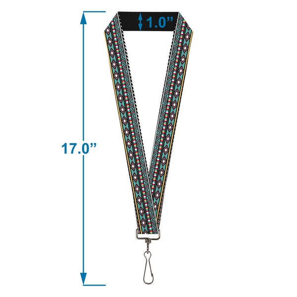Buckle-Down Lanyard - 1.0" - Geometric5 Gray Teal White Pink Yellow
