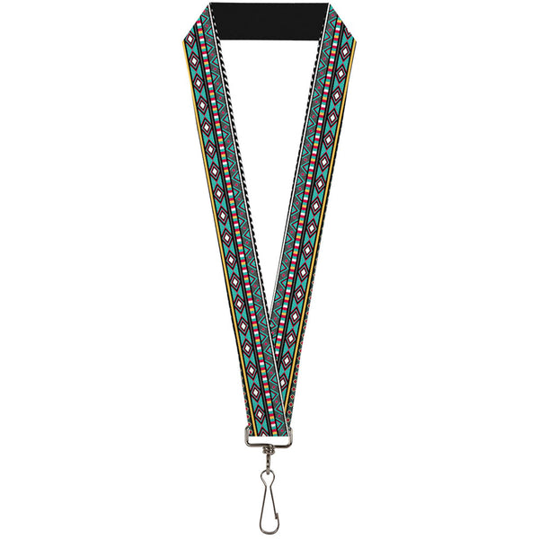 Buckle-Down Lanyard - 1.0" - Geometric5 Gray Teal White Pink Yellow