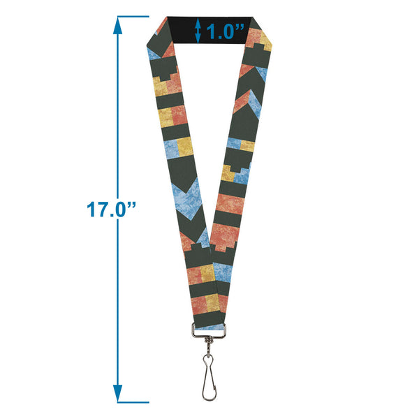 Buckle-Down Lanyard - 1.0" - Geometric8 Charcoal Orange Gold Blue