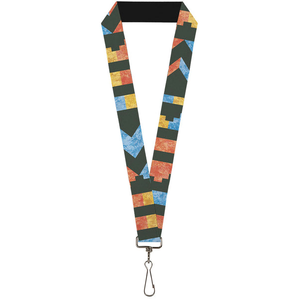 Buckle-Down Lanyard - 1.0" - Geometric8 Charcoal Orange Gold Blue