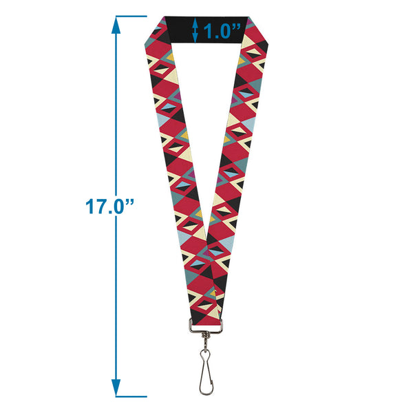 Buckle-Down Lanyard - 1.0" - Geometric9 Black Red Turquoise Ivory