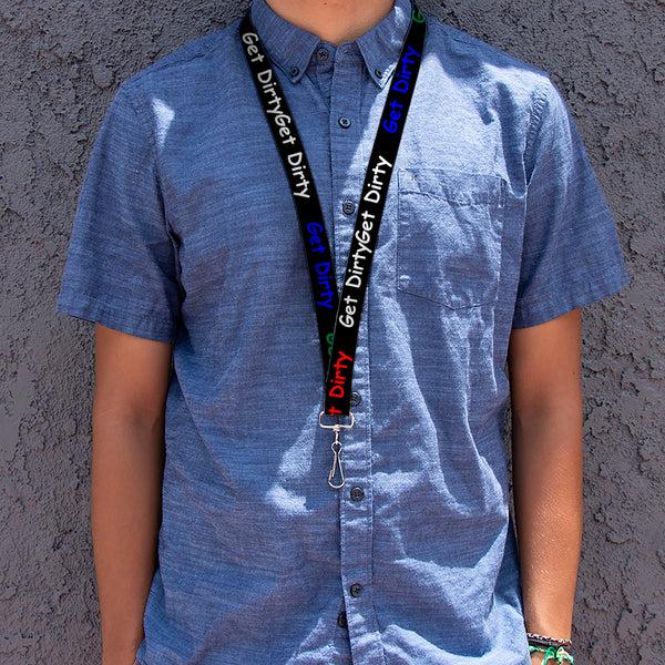 Buckle-Down Lanyard - 1.0" - GET DIRTY Black White Blue Green Red