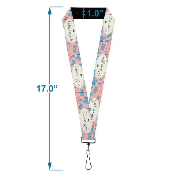 Buckle-Down Lanyard - 1.0" - GILMORE GIRLS Dragon Flies Scattered And Title Logo Pink/White/Blues