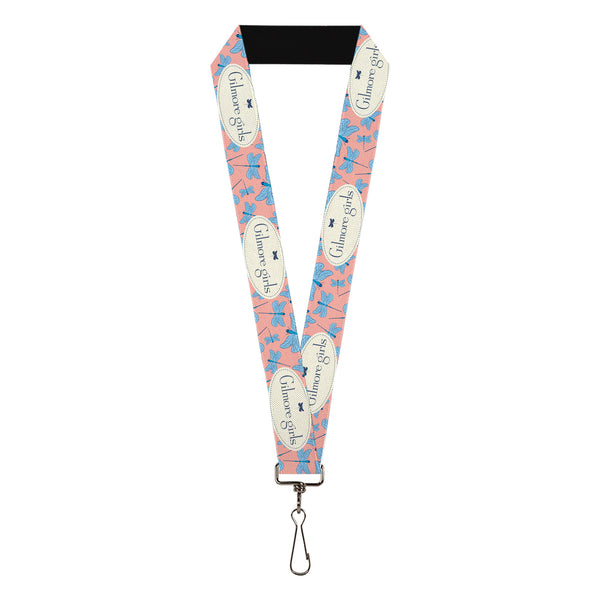 Buckle-Down Lanyard - 1.0" - GILMORE GIRLS Dragon Flies Scattered and Title Logo Pink/White/Blues