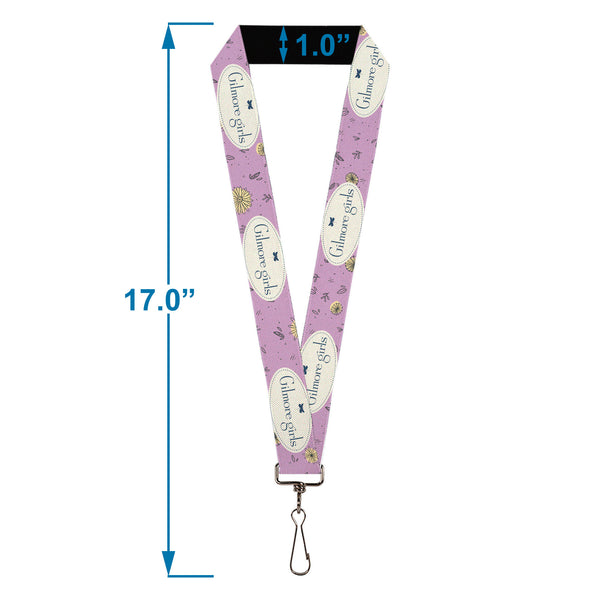 Buckle-Down Lanyard - 1.0" - GILMORE GIRLS Title Logo And Flower Petals Lavender/White/Blue