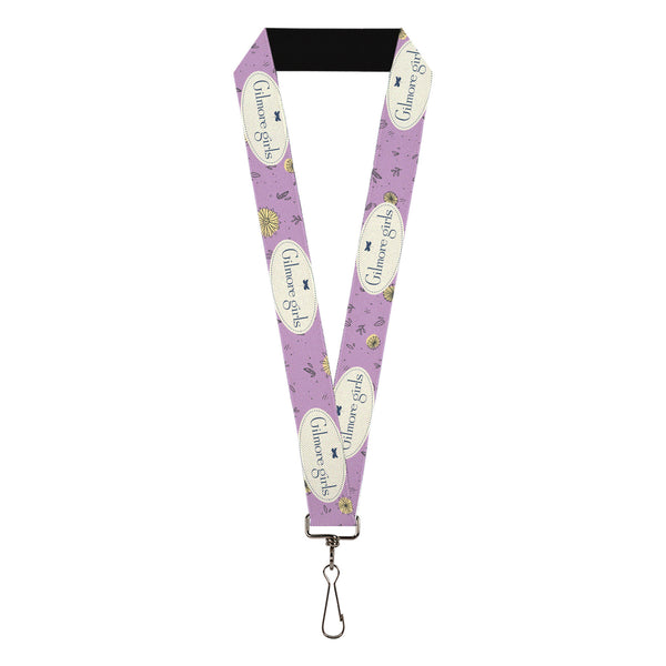 Buckle-Down Lanyard - 1.0" - GILMORE GIRLS Title Logo and Flower Petals Lavender/White/Blue