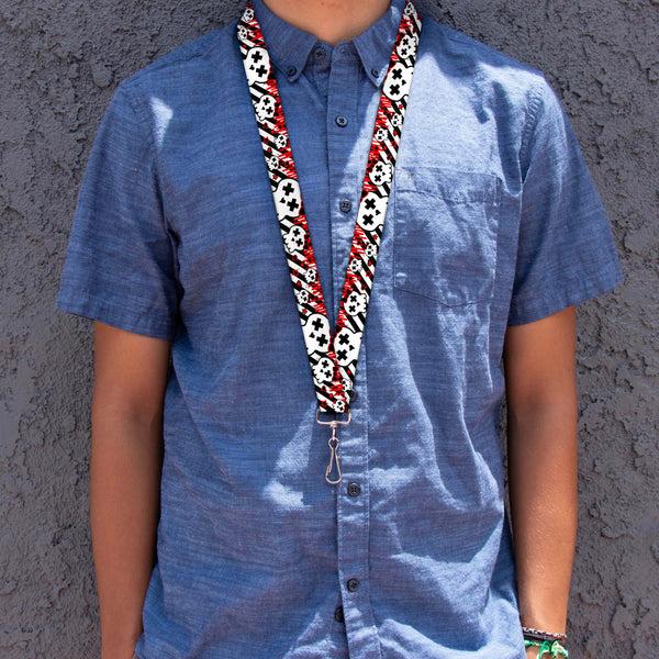 Buckle-Down Lanyard - 1.0" - Girlie Skull Black White W Red Paint Drips