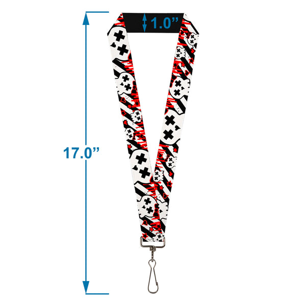 Buckle-Down Lanyard - 1.0" - Girlie Skull Black White W Red Paint Drips