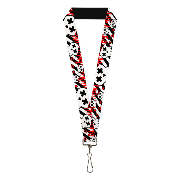 Buckle-Down Lanyard - 1.0" - Girlie Skull Black White w Red Paint Drips