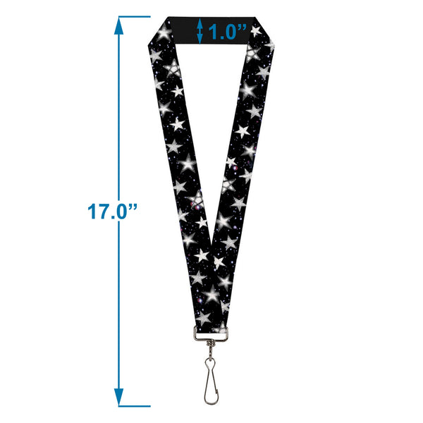 Buckle-Down Lanyard - 1.0" - Glowing Stars In Space Black Purple White