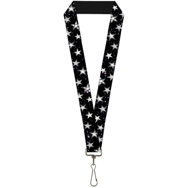 Buckle-Down Lanyard - 1.0" - Glowing Stars in Space Black Purple White