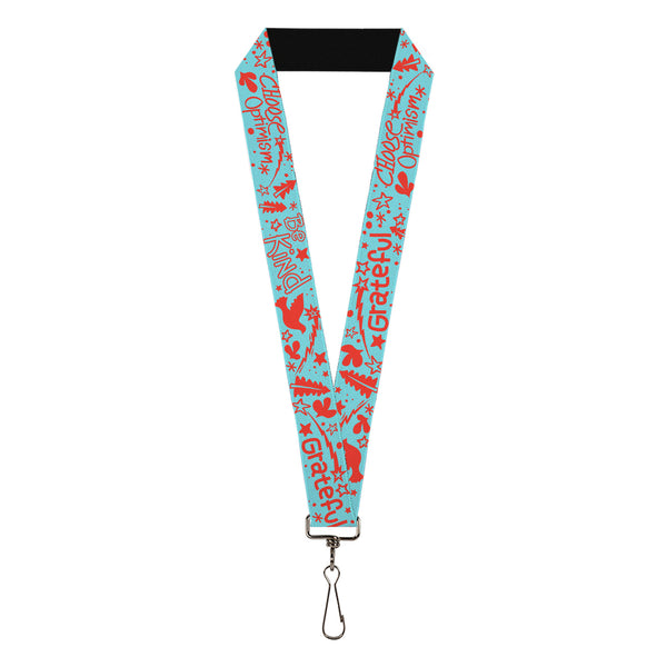 Buckle-Down Lanyard - 1.0" - GRATEFUL OPTIMISM BE KIND Icons Collage Blue/Red