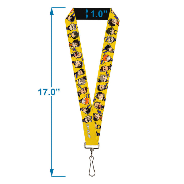 Buckle-Down Lanyard - 1.0" - Haikyu Chibi Volleyball Player Warm Up Pose Yellow