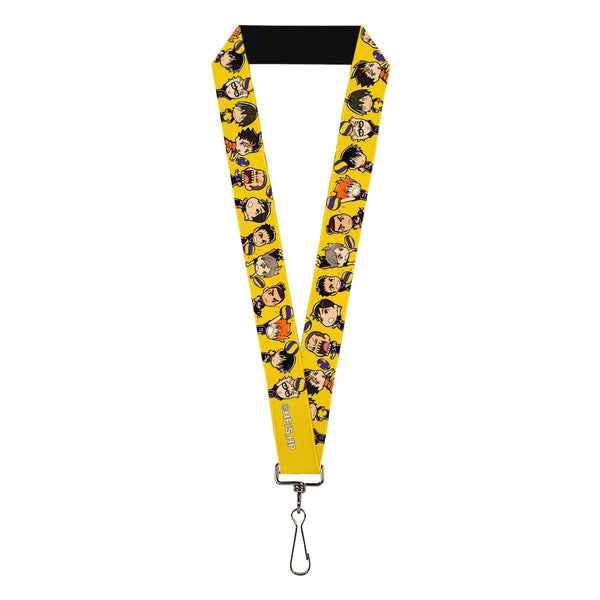 Buckle-Down Lanyard - 1.0" - Haikyu Chibi Volleyball Player Warm Up Pose Yellow