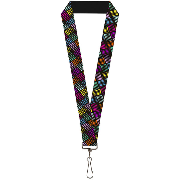 Buckle-Down Lanyard - 1.0" - Halftone Blocks Charcoal Pinks Greens Orange Yellow