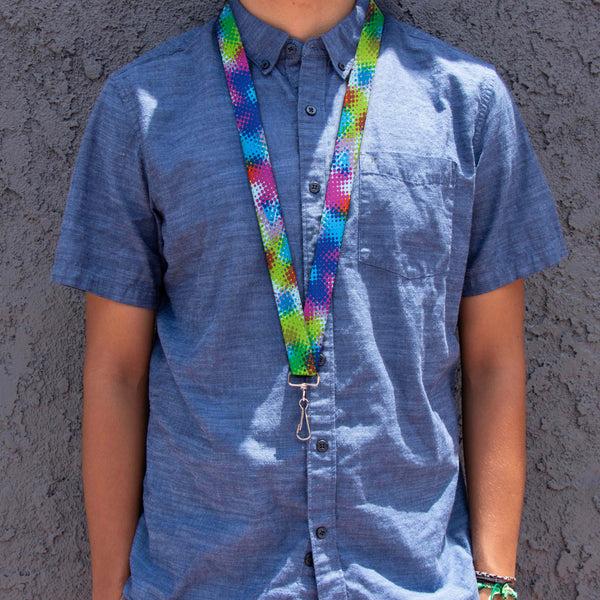 Buckle-Down Lanyard - 1.0" - Halftone Dots Light Blue Blues Greens Pinks