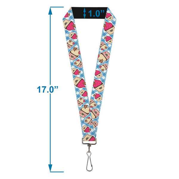 Buckle-Down Lanyard - 1.0" - Happy Cupcakes Buffalo Plaid White Blue