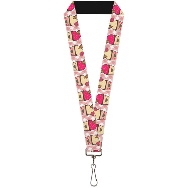 Buckle-Down Lanyard - 1.0" - Happy Cupcakes Buffalo Plaid White Pink