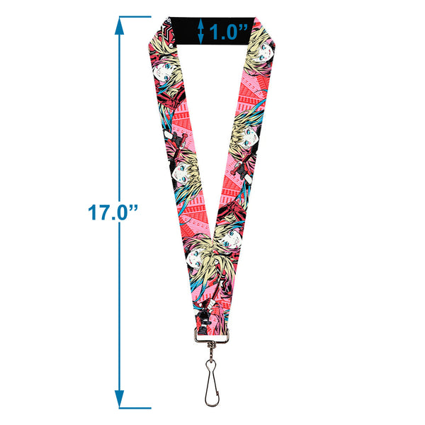 Buckle-Down Lanyard - 1.0" - Harley Quinn Puddin Poses Anime Graphics Pink/Red