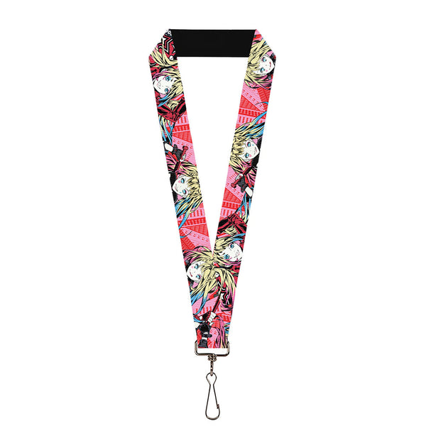 Buckle-Down Lanyard - 1.0" - Harley Quinn Puddin Poses Anime Graphics Pink/Red