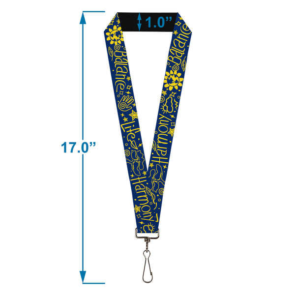 Buckle-Down Lanyard - 1.0" - HARMONY BALANCE LIFE Icons Collage Blue/Yellow