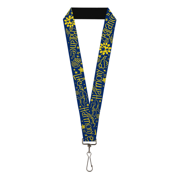 Buckle-Down Lanyard - 1.0" - HARMONY BALANCE LIFE Icons Collage Blue/Yellow