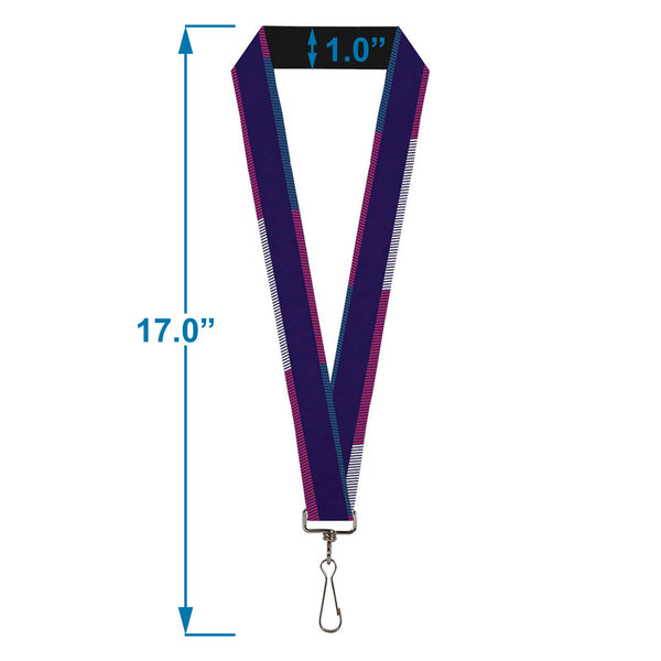 Buckle-Down Lanyard - 1.0" - Hash Mark Stripe Navy Turquoise Fuchsia White