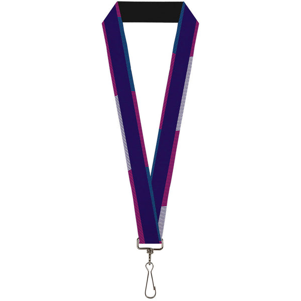 Buckle-Down Lanyard - 1.0" - Hash Mark Stripe Navy Turquoise Fuchsia White