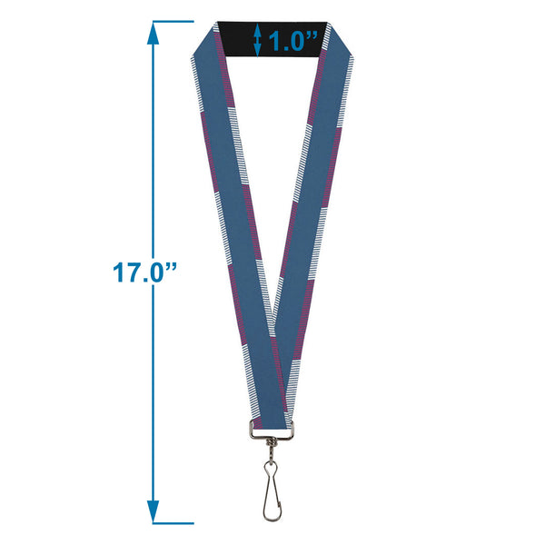 Buckle-Down Lanyard - 1.0" - Hash Mark Stripe Turquoise Fuchsia White