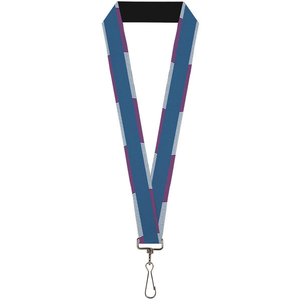 Buckle-Down Lanyard - 1.0" - Hash Mark Stripe Turquoise Fuchsia White