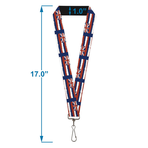 Buckle-Down Lanyard - 1.0" - Hawaii Flags Weathered Blue Red White