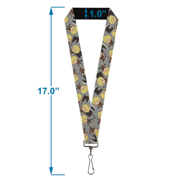 Buckle-Down Lanyard - 1.0" - Hell's Paradise Chibi Aza Chobei Axe Poses Scattered Gray