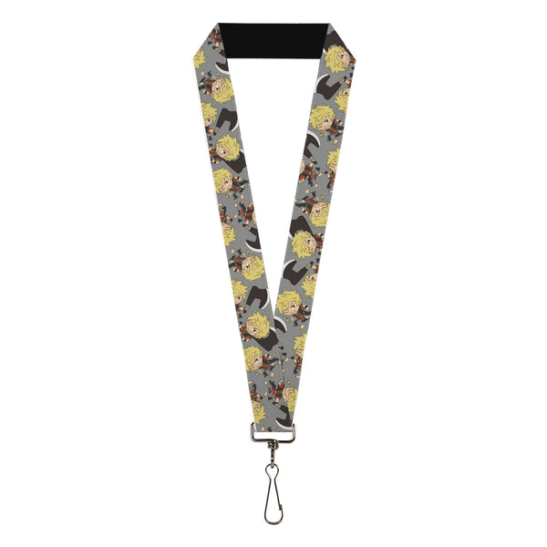Buckle-Down Lanyard - 1.0" - Hell's Paradise Chibi Aza Chobei Axe Poses Scattered Gray