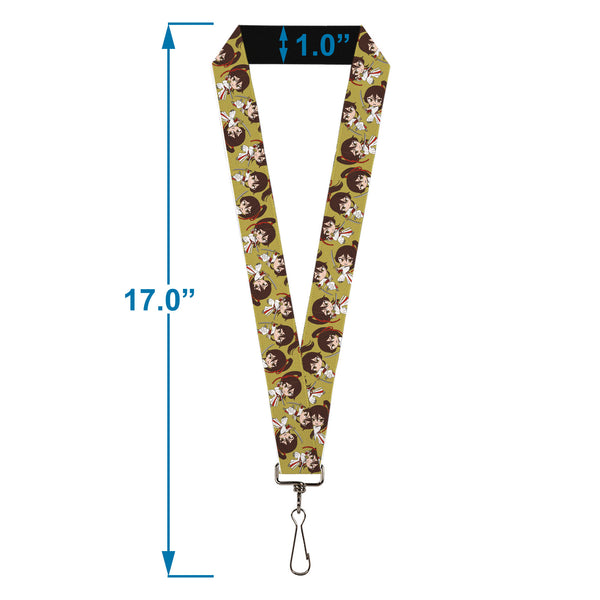 Buckle-Down Lanyard - 1.0" - Hell's Paradise Chibi Sagiri Sword Poses Scattered Golden Yellow