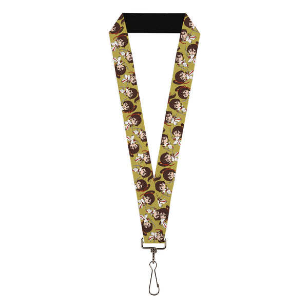 Buckle-Down Lanyard - 1.0" - Hell's Paradise Chibi Sagiri Sword Poses Scattered Golden Yellow