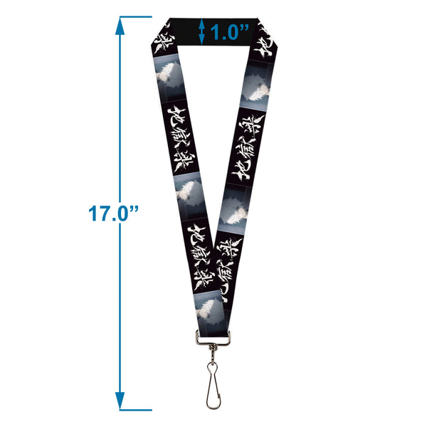 Buckle-Down Lanyard - 1.0" - Hell's Paradise Kanji Title Logo And Gabimaru Face Black/White
