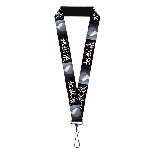 Buckle-Down Lanyard - 1.0" - Hell's Paradise Kanji Title Logo and Gabimaru Face Black/White