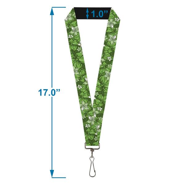 Buckle-Down Lanyard - 1.0" - Hibiscus Collage Green Shades