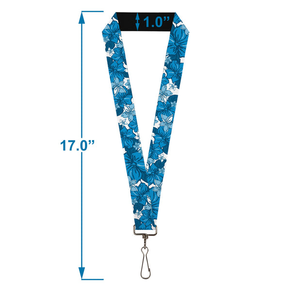 Buckle-Down Lanyard - 1.0" - Hibiscus Collage White Blues