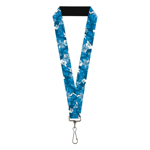 Buckle-Down Lanyard - 1.0" - Hibiscus Collage White Blues