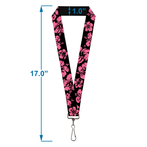 Buckle-Down Lanyard - 1.0" - Hibiscus Weathered Black Pink