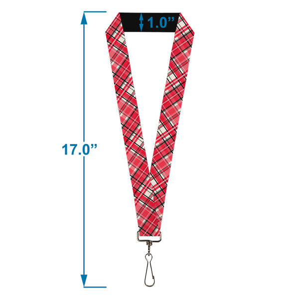 Buckle-Down Lanyard - 1.0" - Holiday Christmas Plaid Diagonal White/Red/Black