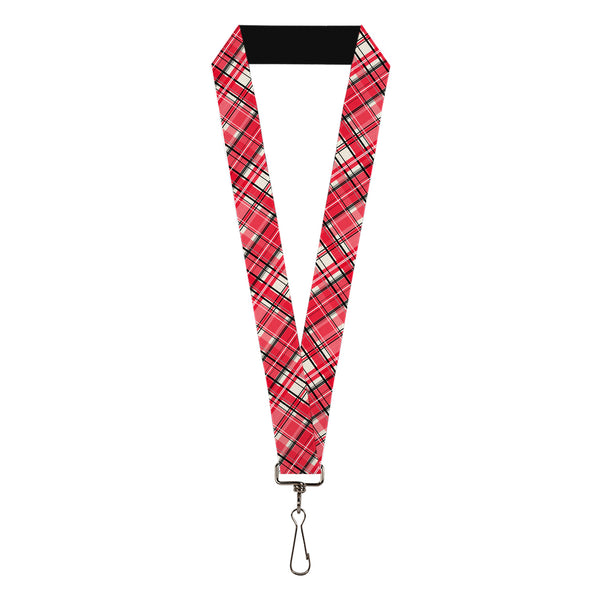 Buckle-Down Lanyard - 1.0" - Holiday Christmas Plaid Diagonal White/Red/Black