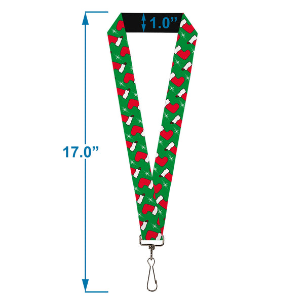 Buckle-Down Lanyard - 1.0" - Holiday Christmas Stocking And Star Green/WhiteRed