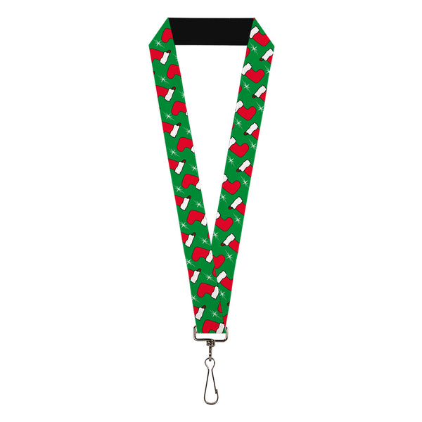 Buckle-Down Lanyard - 1.0" - Holiday Christmas Stocking and Star Green/WhiteRed